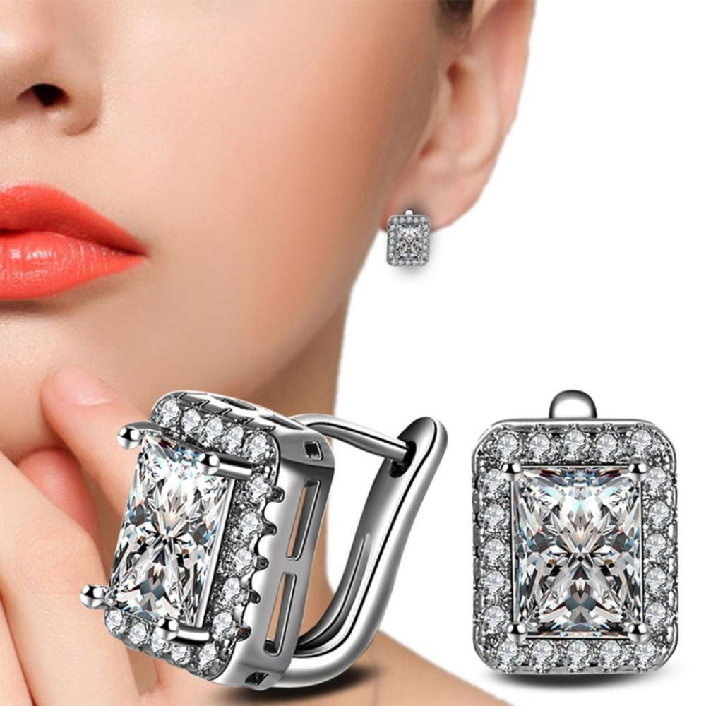 Emerald Cut Crystal Hoop Earrings